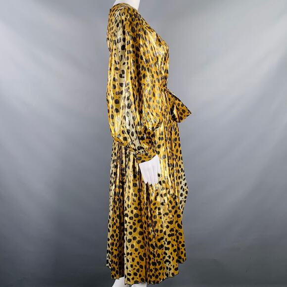 MARC JACOBS Size 4 Gold Black Silk Metallic Animal Print Pleated Dress - Picture 3 of 8